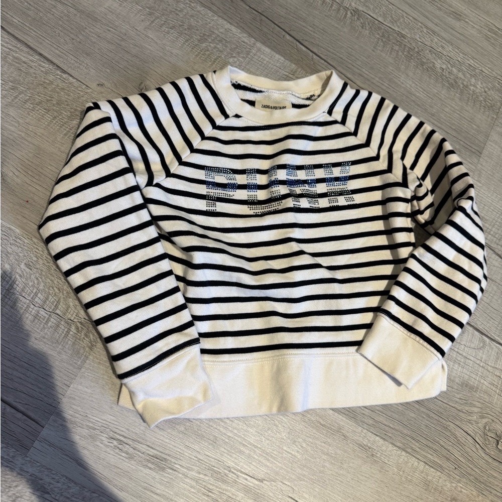 NWOT Zadig and Voltaire B&W striped PUNK embellished sweatshirt Size 8-126